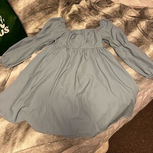 Exlura Womens Square Neck Dress Long Puff Sleeve A-Line Casual Short Mini Dress